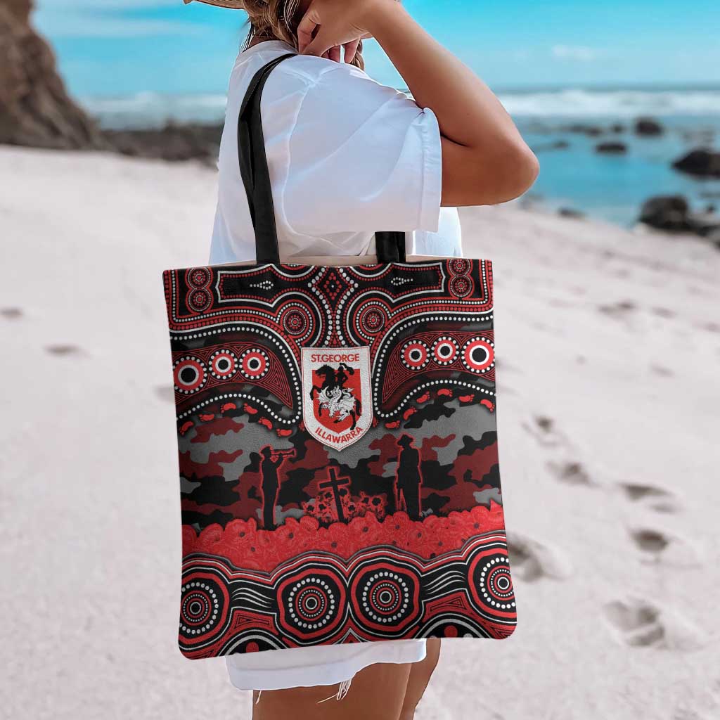 ANZAC Day St George Illawarra Dragons Tote Bag Military Memorial Aboriginal Indigenous Art