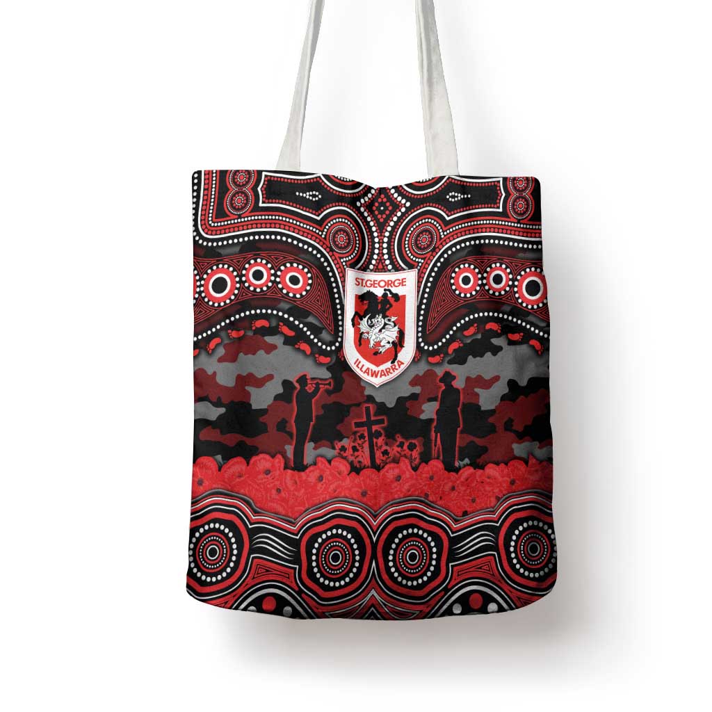 ANZAC Day St George Illawarra Dragons Tote Bag Military Memorial Aboriginal Indigenous Art