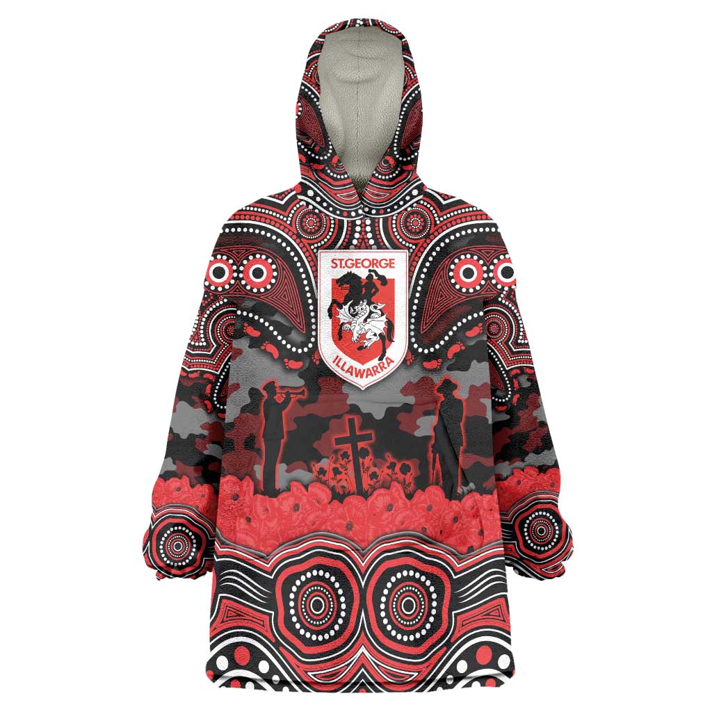 ANZAC Day St George Illawarra Dragons Wearable Blanket Hoodie Military Memorial Aboriginal Indigenous Art