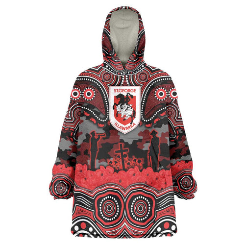 ANZAC Day St George Illawarra Dragons Wearable Blanket Hoodie Military Memorial Aboriginal Indigenous Art