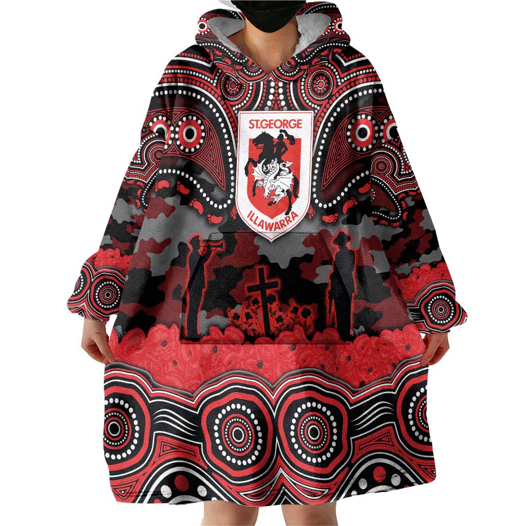 ANZAC Day St George Illawarra Dragons Wearable Blanket Hoodie Military Memorial Aboriginal Indigenous Art