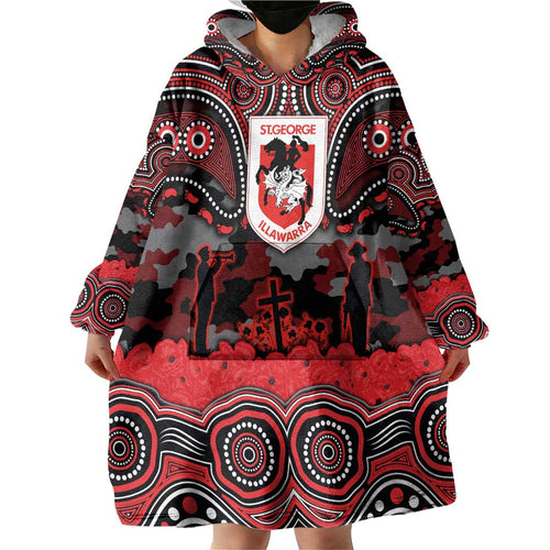 ANZAC Day St George Illawarra Dragons Wearable Blanket Hoodie Military Memorial Aboriginal Indigenous Art