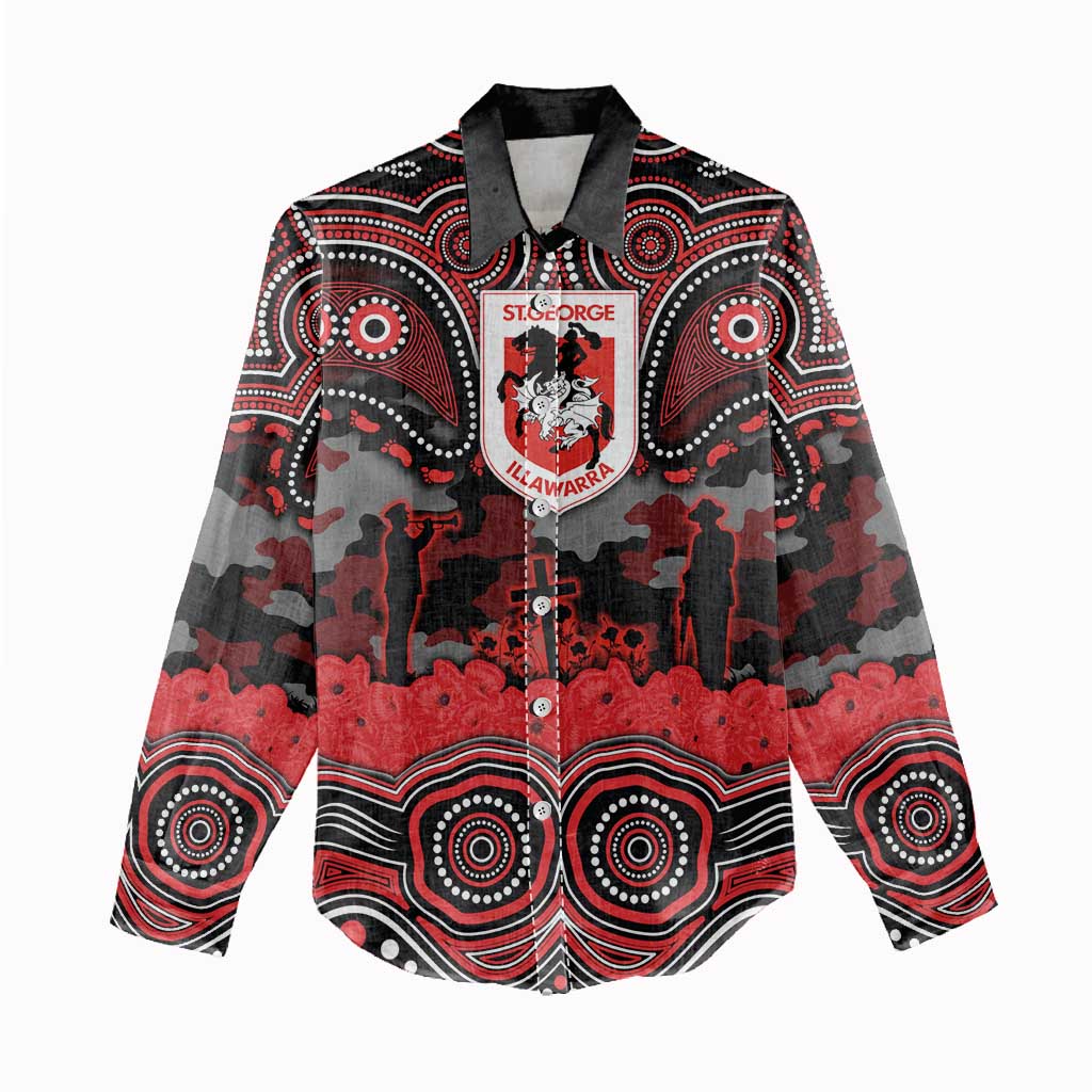 ANZAC Day St George Illawarra Dragons Women Casual Shirt Military Memorial Aboriginal Indigenous Art