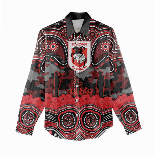 ANZAC Day St George Illawarra Dragons Women Casual Shirt Military Memorial Aboriginal Indigenous Art