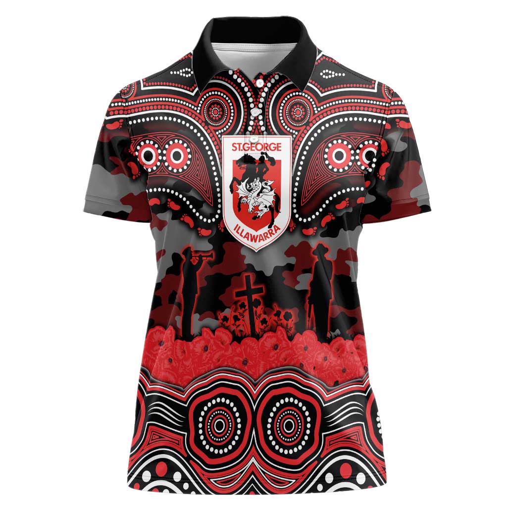 ANZAC Day St George Illawarra Dragons Women Polo Shirt Military Memorial Aboriginal Indigenous Art