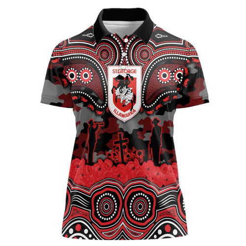 ANZAC Day St George Illawarra Dragons Women Polo Shirt Military Memorial Aboriginal Indigenous Art