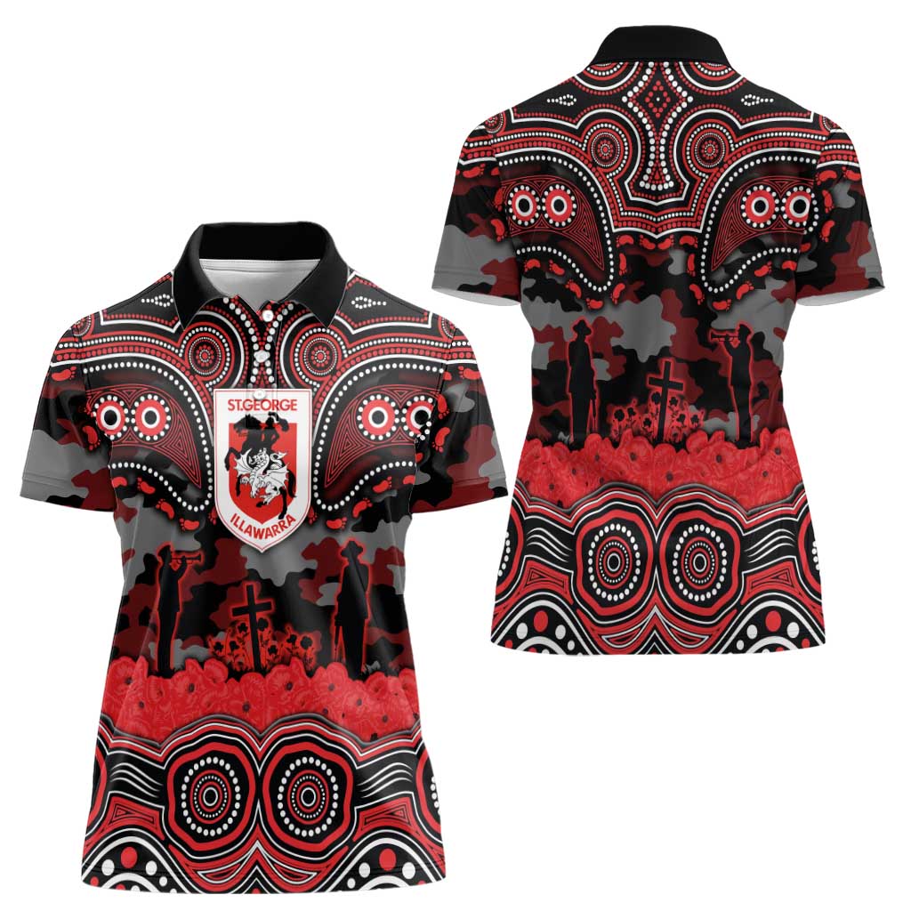 ANZAC Day St George Illawarra Dragons Women Polo Shirt Military Memorial Aboriginal Indigenous Art