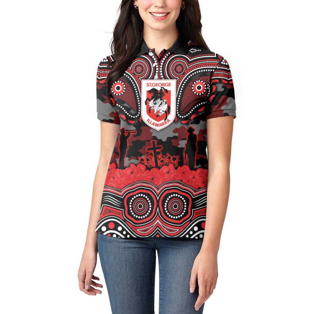 ANZAC Day St George Illawarra Dragons Women Polo Shirt Military Memorial Aboriginal Indigenous Art