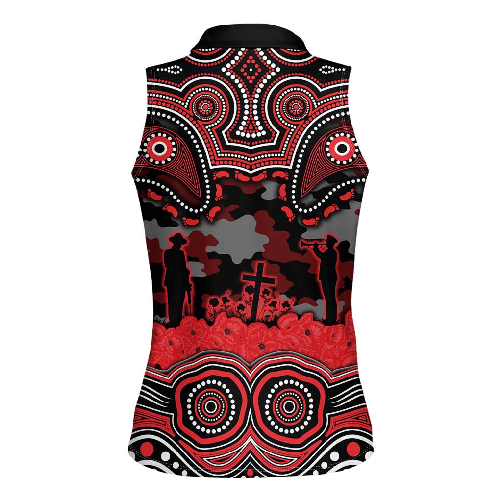 ANZAC Day St George Illawarra Dragons Women Sleeveless Polo Shirt Military Memorial Aboriginal Indigenous Art