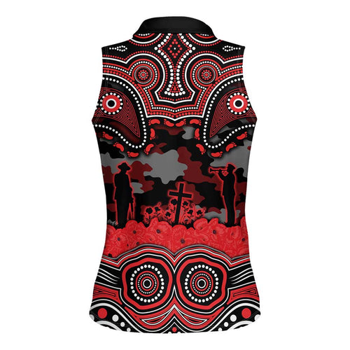 ANZAC Day St George Illawarra Dragons Women Sleeveless Polo Shirt Military Memorial Aboriginal Indigenous Art