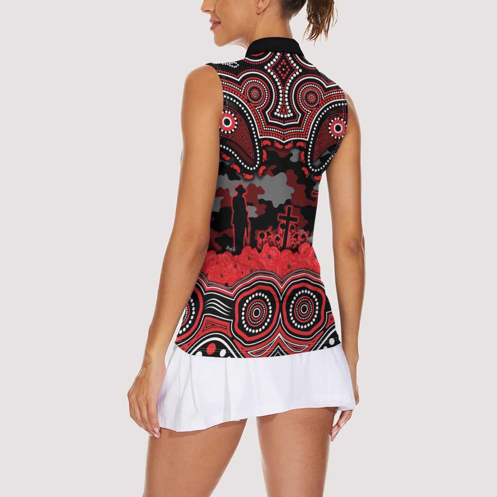 ANZAC Day St George Illawarra Dragons Women Sleeveless Polo Shirt Military Memorial Aboriginal Indigenous Art