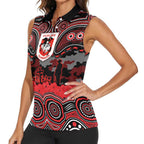 ANZAC Day St George Illawarra Dragons Women Sleeveless Polo Shirt Military Memorial Aboriginal Indigenous Art