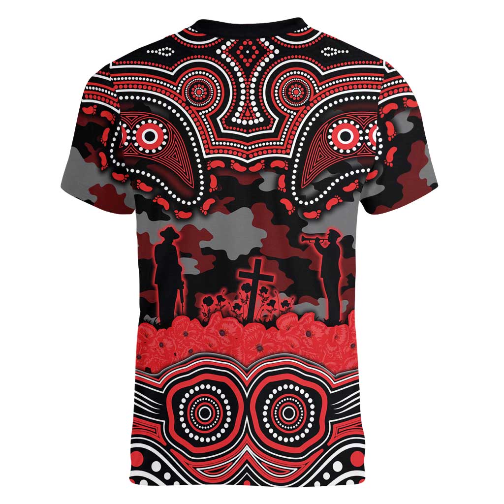 ANZAC Day St George Illawarra Dragons Women V-Neck T-Shirt Military Memorial Aboriginal Indigenous Art