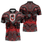 ANZAC Day St George Illawarra Dragons Zipper Polo Shirt Military Memorial Aboriginal Indigenous Art
