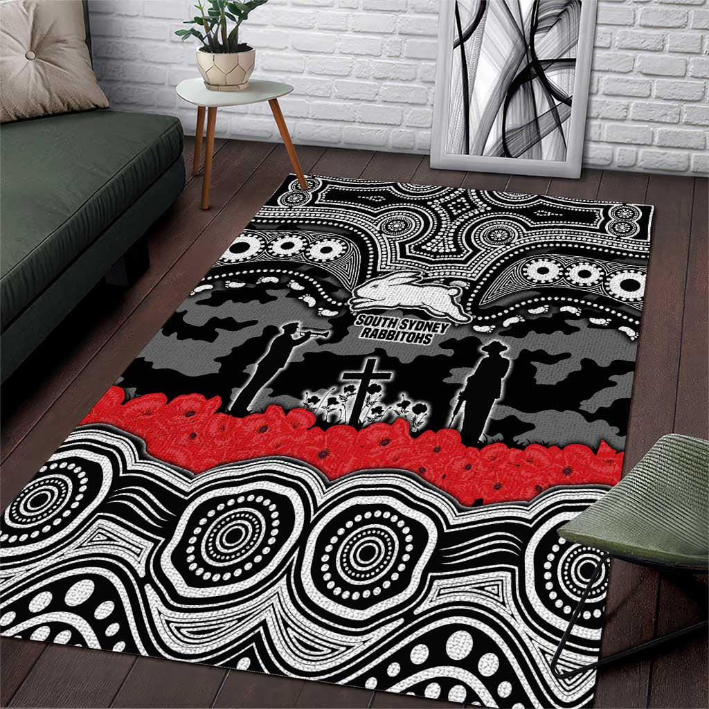 ANZAC Day South Sydney Rabbitohs Area Rug Military Memorial Aboriginal Indigenous Art