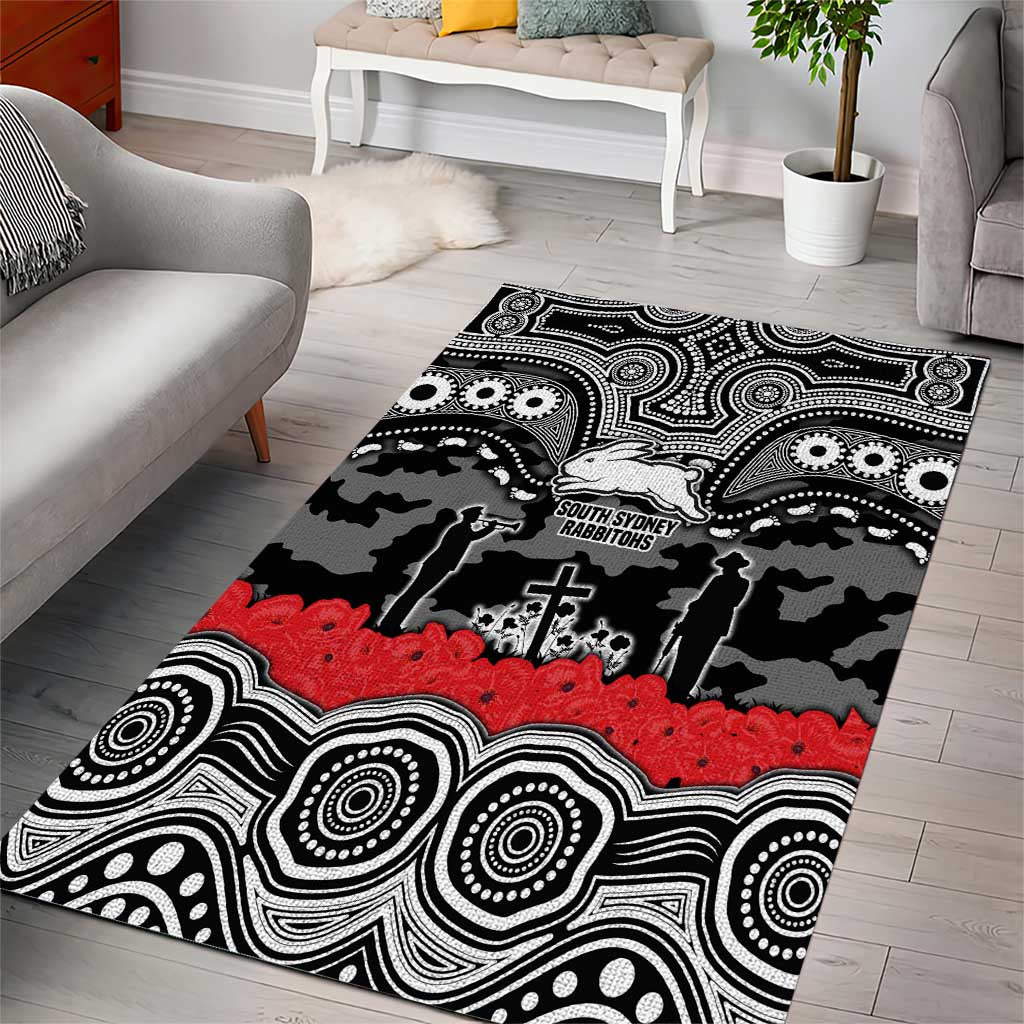 ANZAC Day South Sydney Rabbitohs Area Rug Military Memorial Aboriginal Indigenous Art