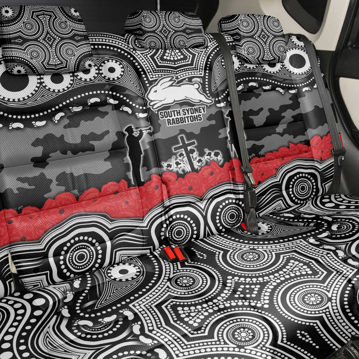 ANZAC Day South Sydney Rabbitohs Back Car Seat Cover Military Memorial Aboriginal Indigenous Art