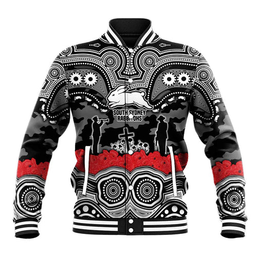 ANZAC Day South Sydney Rabbitohs Baseball Jacket Military Memorial Aboriginal Indigenous Art