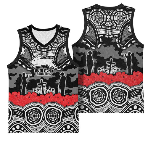 ANZAC Day South Sydney Rabbitohs Basketball Jersey Military Memorial Aboriginal Indigenous Art