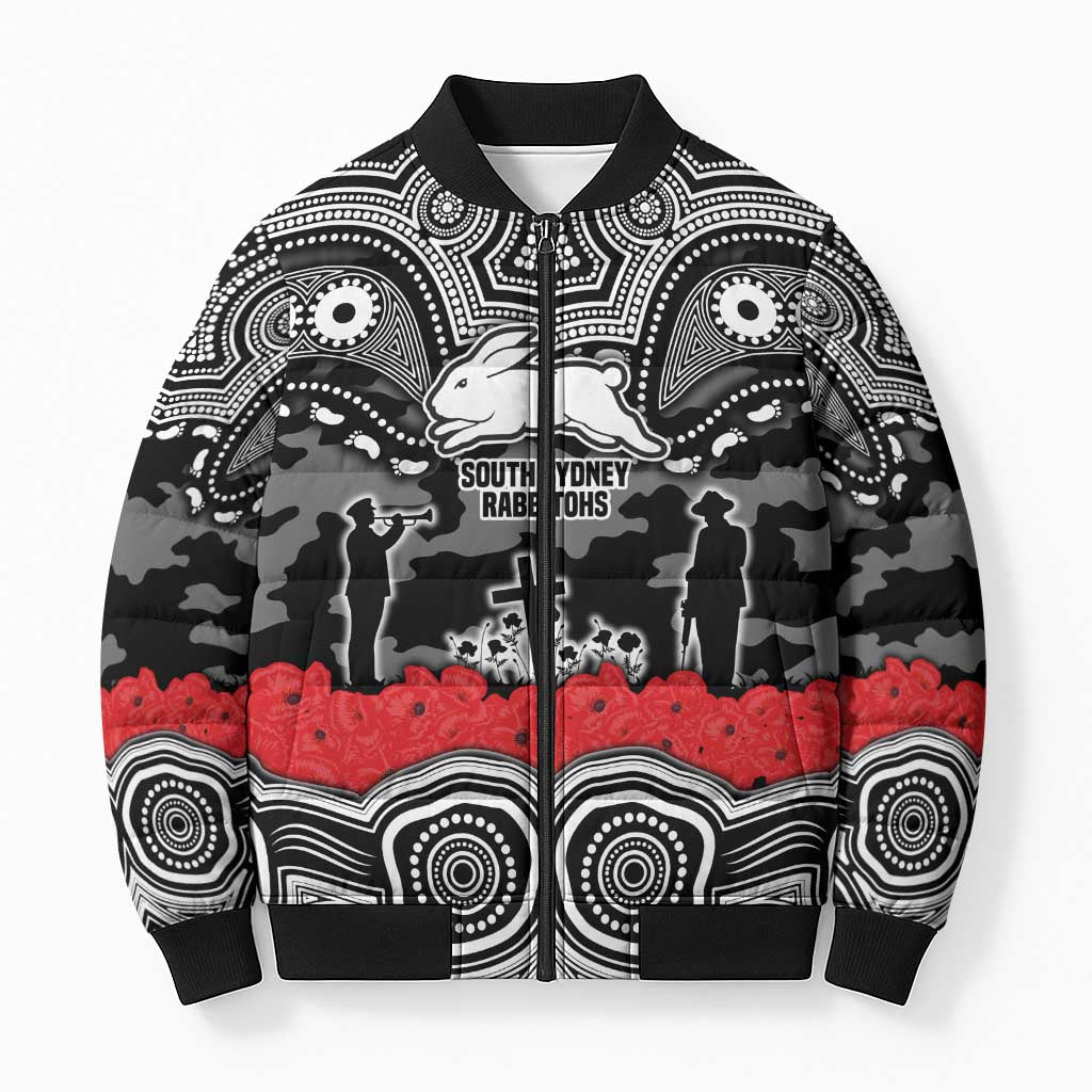ANZAC Day South Sydney Rabbitohs Bomber Puffer Jacket Military Memorial Aboriginal Indigenous Art