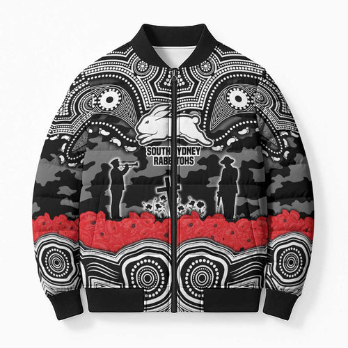 ANZAC Day South Sydney Rabbitohs Bomber Puffer Jacket Military Memorial Aboriginal Indigenous Art