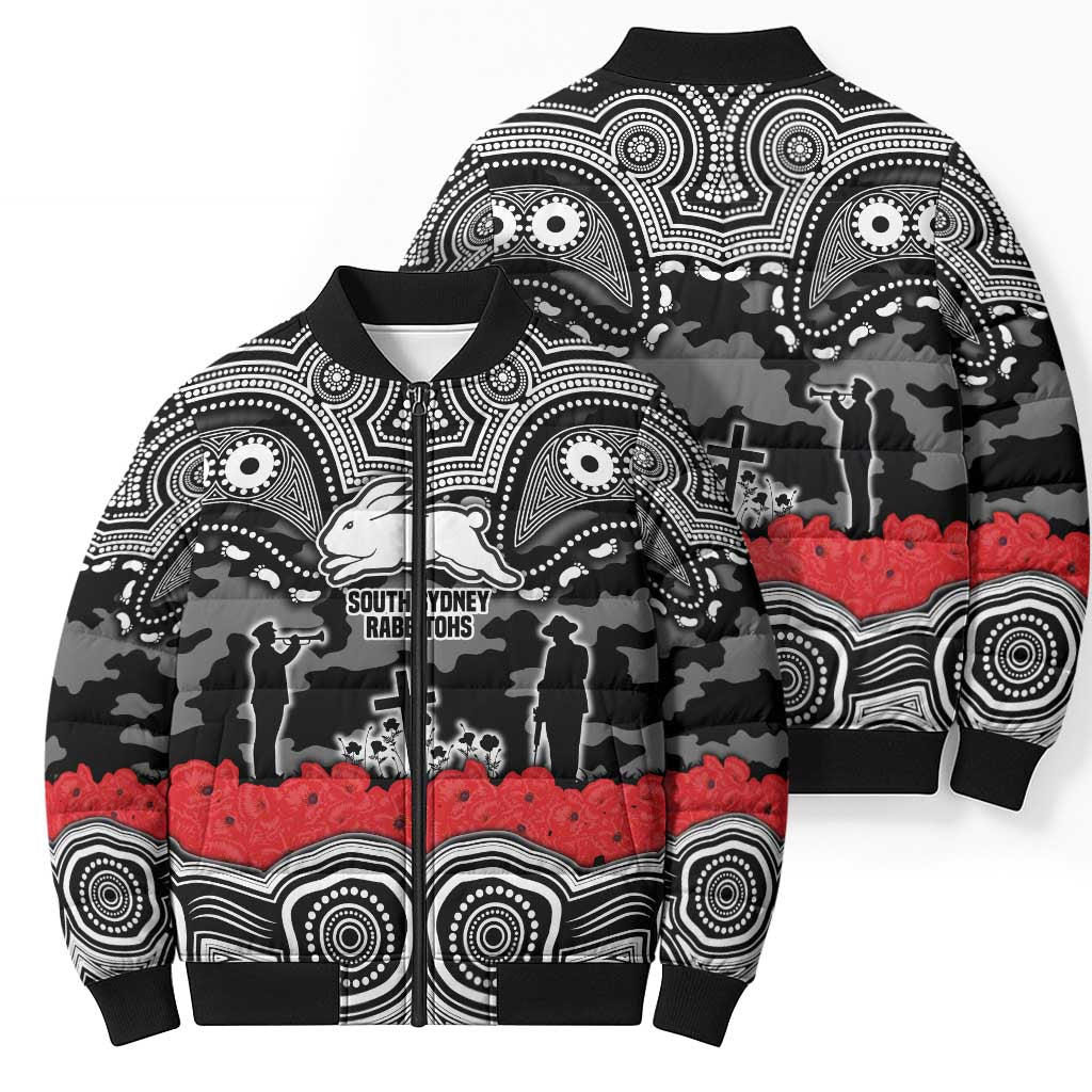 ANZAC Day South Sydney Rabbitohs Bomber Puffer Jacket Military Memorial Aboriginal Indigenous Art