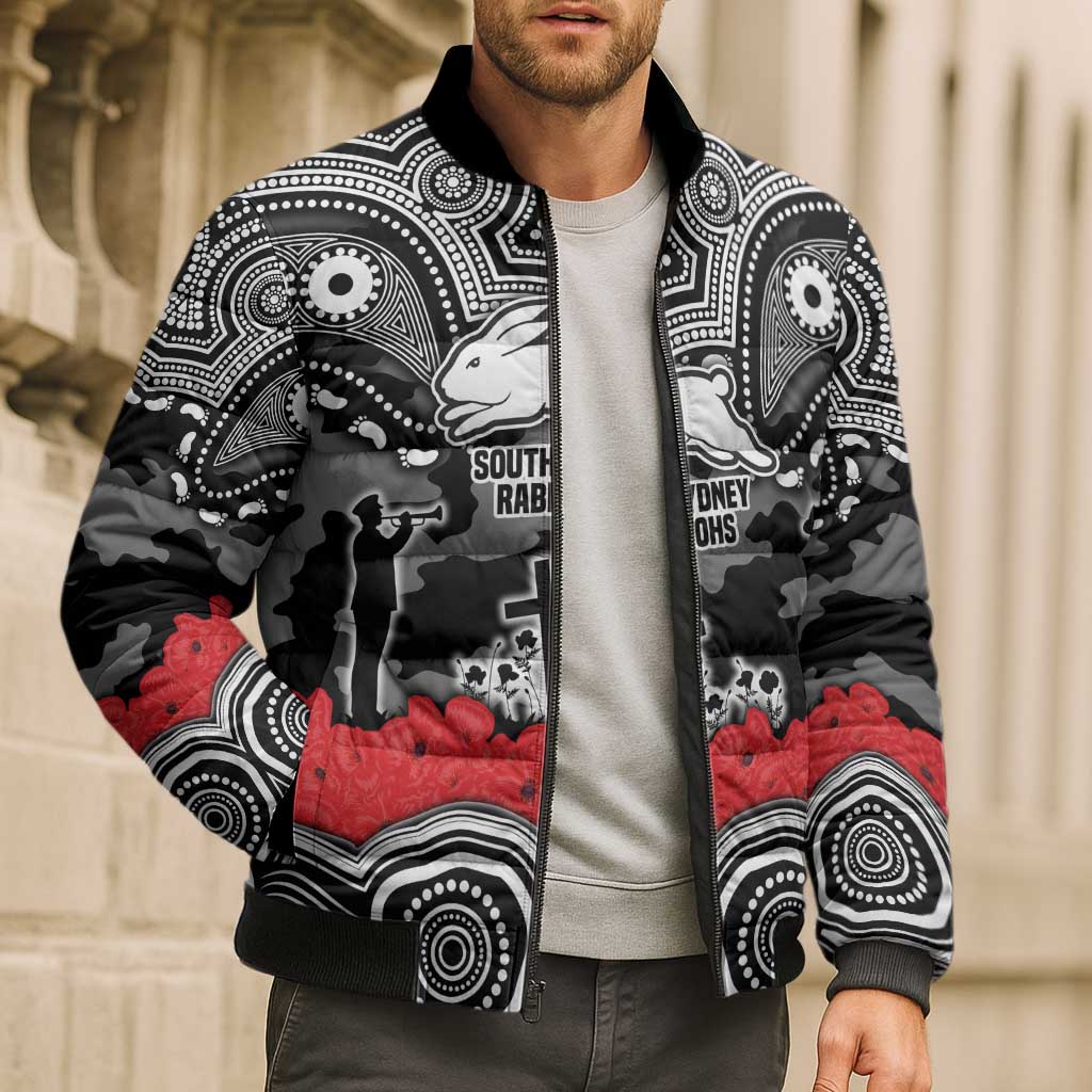 ANZAC Day South Sydney Rabbitohs Bomber Puffer Jacket Military Memorial Aboriginal Indigenous Art