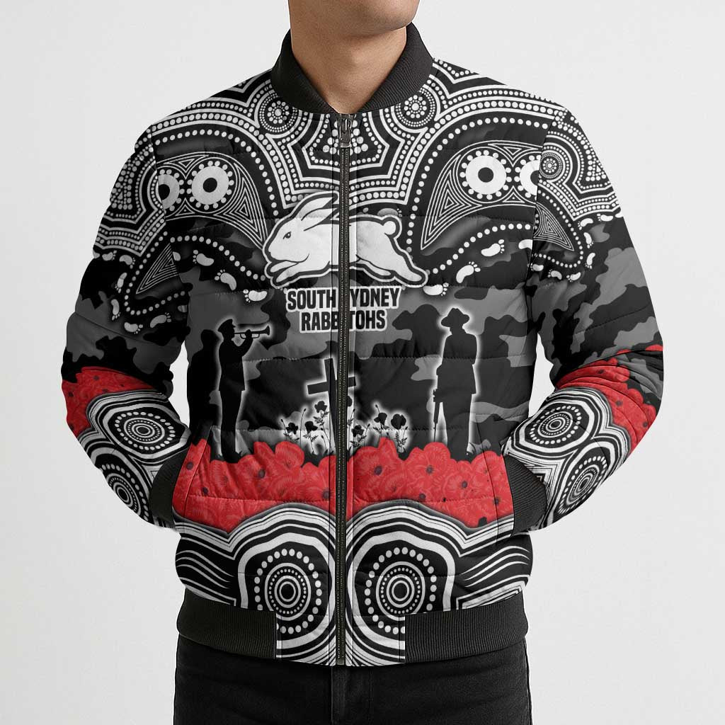 ANZAC Day South Sydney Rabbitohs Bomber Puffer Jacket Military Memorial Aboriginal Indigenous Art