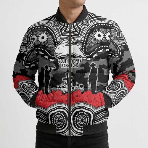 ANZAC Day South Sydney Rabbitohs Bomber Puffer Jacket Military Memorial Aboriginal Indigenous Art