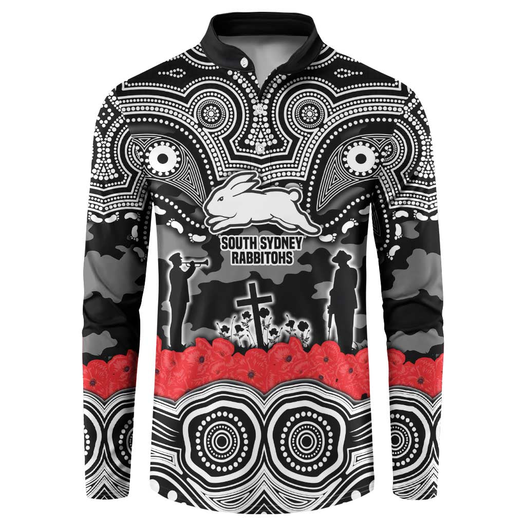 ANZAC Day South Sydney Rabbitohs Button Sweatshirt Military Memorial Aboriginal Indigenous Art