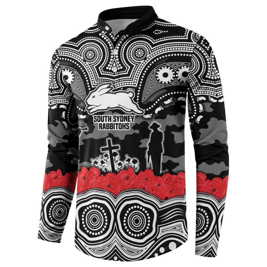 ANZAC Day South Sydney Rabbitohs Button Sweatshirt Military Memorial Aboriginal Indigenous Art