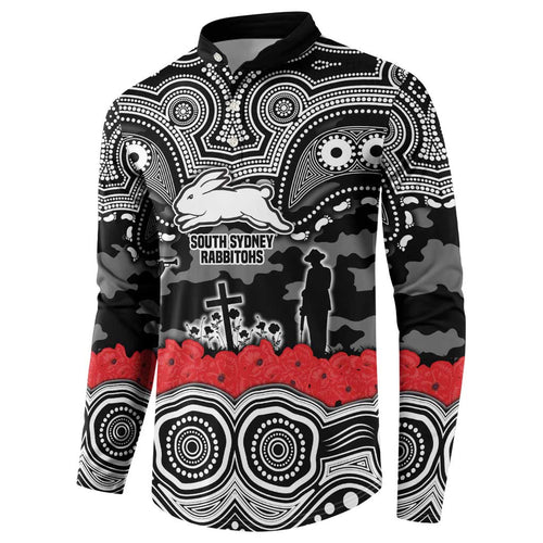ANZAC Day South Sydney Rabbitohs Button Sweatshirt Military Memorial Aboriginal Indigenous Art