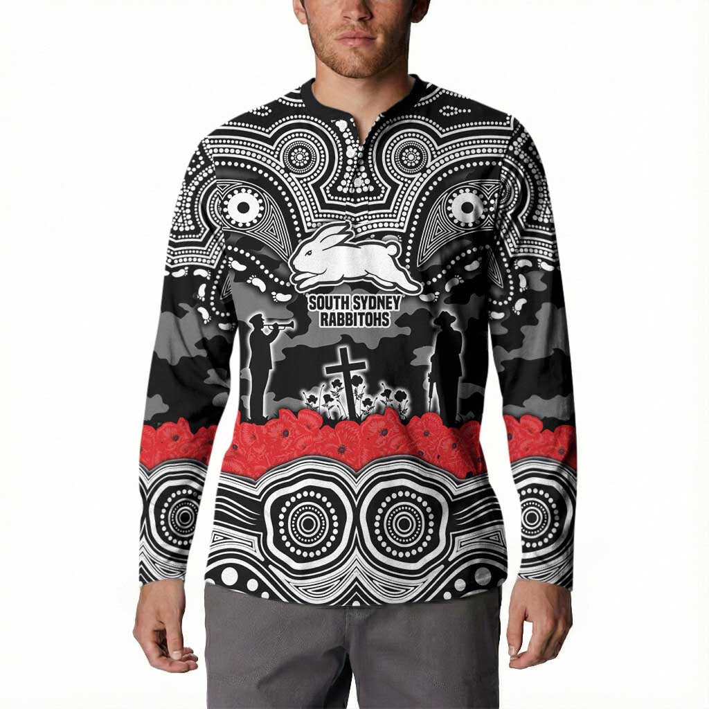 ANZAC Day South Sydney Rabbitohs Button Sweatshirt Military Memorial Aboriginal Indigenous Art