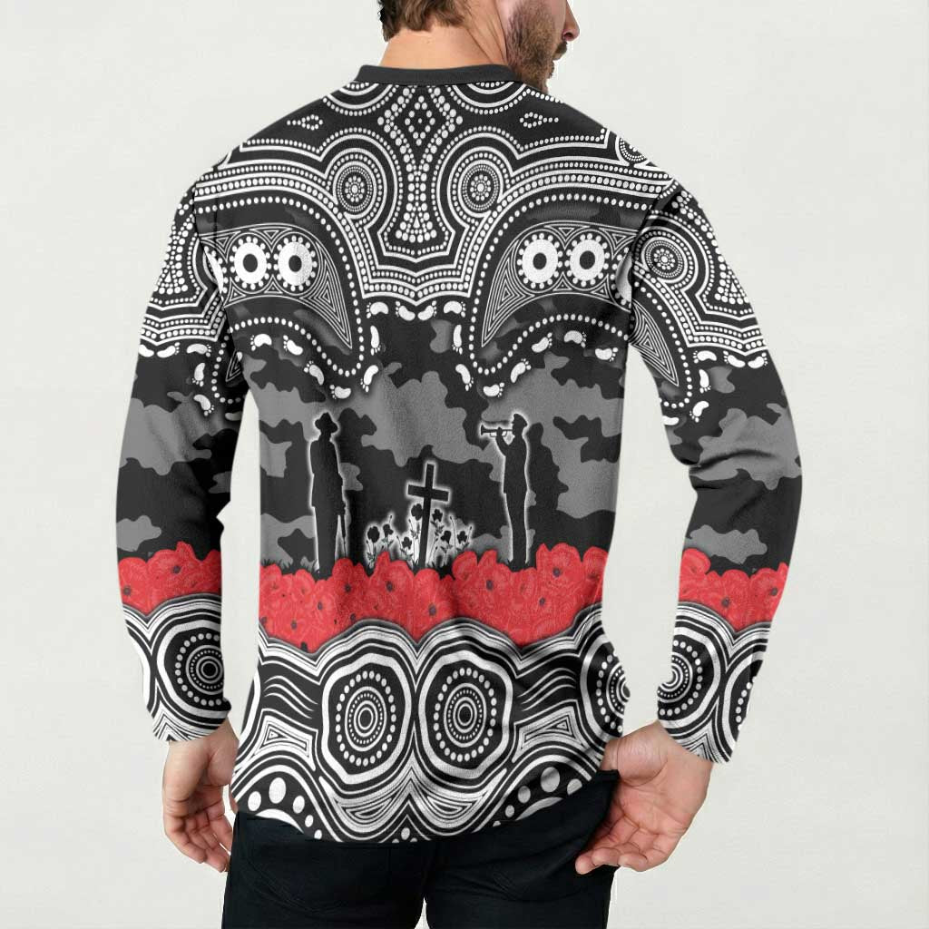 ANZAC Day South Sydney Rabbitohs Button Sweatshirt Military Memorial Aboriginal Indigenous Art