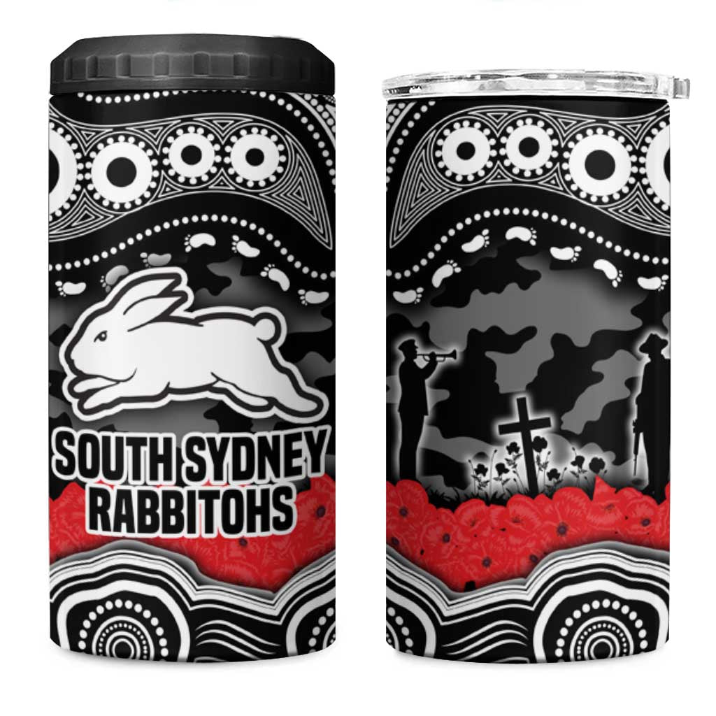 ANZAC Day South Sydney Rabbitohs 4 in 1 Can Cooler Tumbler Military Memorial Aboriginal Indigenous Art