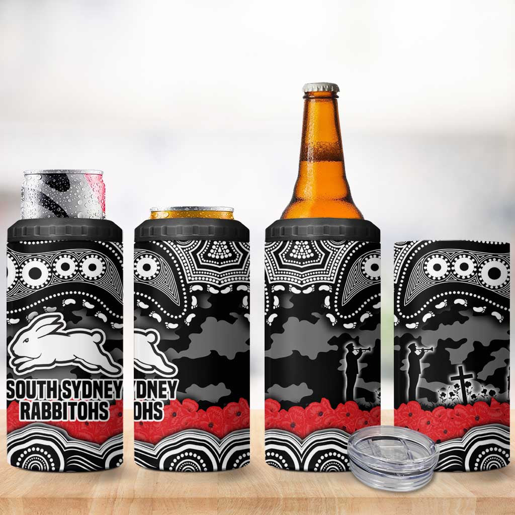 ANZAC Day South Sydney Rabbitohs 4 in 1 Can Cooler Tumbler Military Memorial Aboriginal Indigenous Art