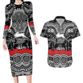 ANZAC Day South Sydney Rabbitohs Couples Matching Long Sleeve Bodycon Dress and Hawaiian Shirt Military Memorial Aboriginal Indigenous Art