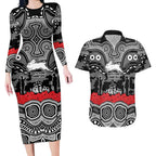 ANZAC Day South Sydney Rabbitohs Couples Matching Long Sleeve Bodycon Dress and Hawaiian Shirt Military Memorial Aboriginal Indigenous Art