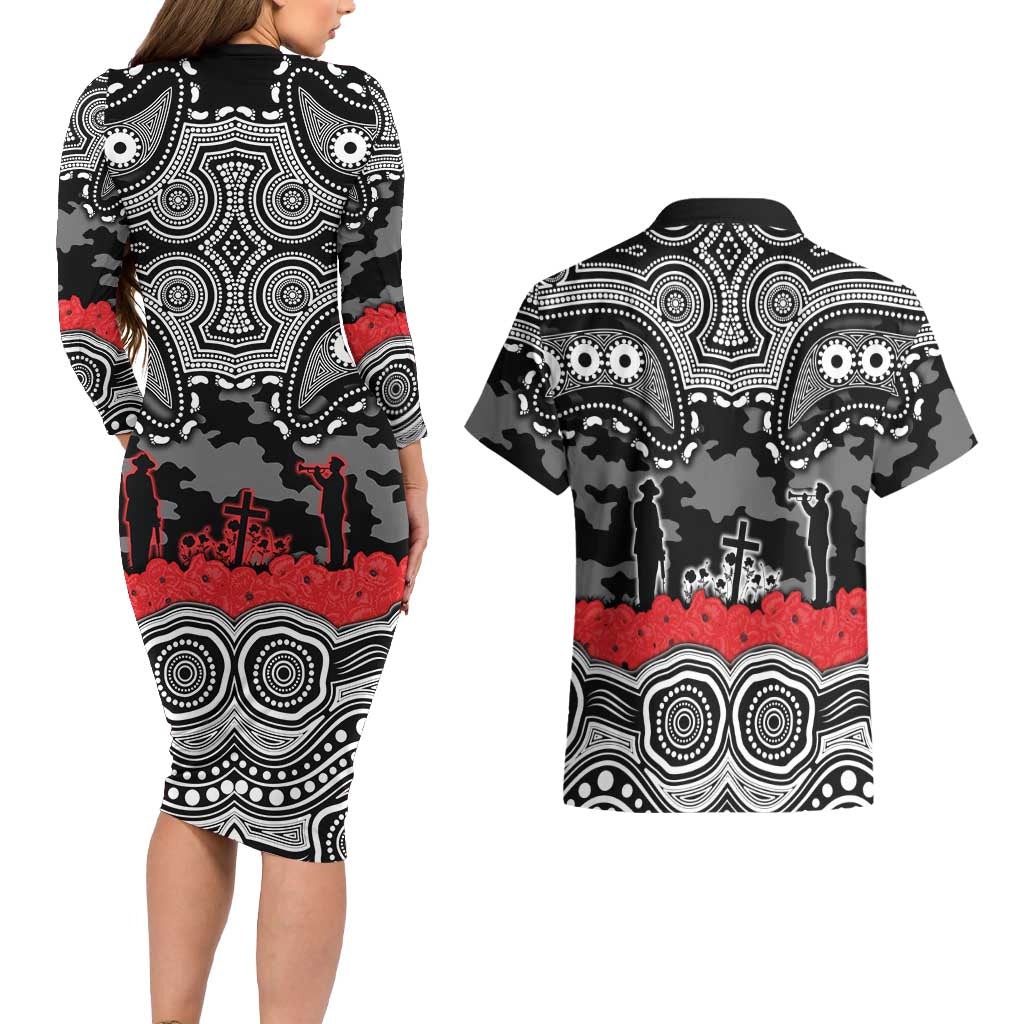 ANZAC Day South Sydney Rabbitohs Couples Matching Long Sleeve Bodycon Dress and Hawaiian Shirt Military Memorial Aboriginal Indigenous Art