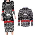 ANZAC Day South Sydney Rabbitohs Couples Matching Long Sleeve Bodycon Dress and Long Sleeve Button Shirt Military Memorial Aboriginal Indigenous Art