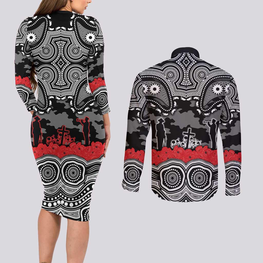 ANZAC Day South Sydney Rabbitohs Couples Matching Long Sleeve Bodycon Dress and Long Sleeve Button Shirt Military Memorial Aboriginal Indigenous Art