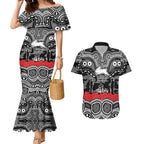 ANZAC Day South Sydney Rabbitohs Couples Matching Mermaid Dress and Hawaiian Shirt Military Memorial Aboriginal Indigenous Art