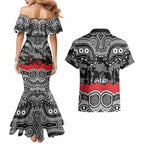 ANZAC Day South Sydney Rabbitohs Couples Matching Mermaid Dress and Hawaiian Shirt Military Memorial Aboriginal Indigenous Art