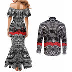 ANZAC Day South Sydney Rabbitohs Couples Matching Mermaid Dress and Long Sleeve Button Shirt Military Memorial Aboriginal Indigenous Art