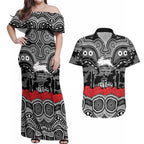 ANZAC Day South Sydney Rabbitohs Couples Matching Off Shoulder Maxi Dress and Hawaiian Shirt Military Memorial Aboriginal Indigenous Art