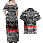 ANZAC Day South Sydney Rabbitohs Couples Matching Off Shoulder Maxi Dress and Hawaiian Shirt Military Memorial Aboriginal Indigenous Art