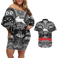 ANZAC Day South Sydney Rabbitohs Couples Matching Off Shoulder Short Dress and Hawaiian Shirt Military Memorial Aboriginal Indigenous Art