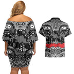 ANZAC Day South Sydney Rabbitohs Couples Matching Off Shoulder Short Dress and Hawaiian Shirt Military Memorial Aboriginal Indigenous Art