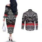 ANZAC Day South Sydney Rabbitohs Couples Matching Off The Shoulder Long Sleeve Dress and Long Sleeve Button Shirt Military Memorial Aboriginal Indigenous Art