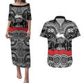 ANZAC Day South Sydney Rabbitohs Couples Matching Puletasi and Hawaiian Shirt Military Memorial Aboriginal Indigenous Art